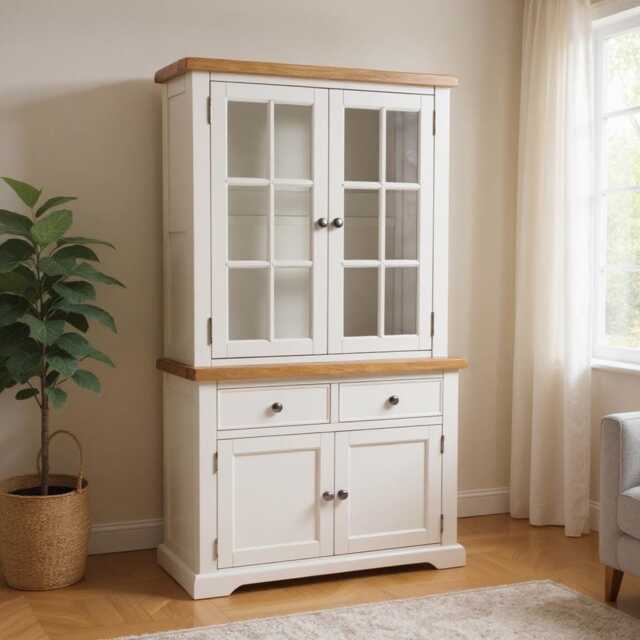 Painted 3Ft Sideboard With Glass Display & Oak Top, Assembled - image 1