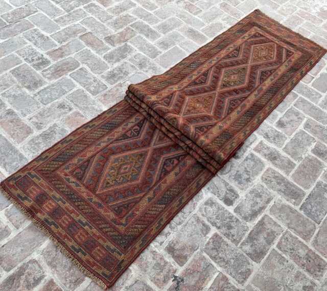 Geometric 2'7x12'10 Moshwani Runner Rug - Vintage Hand-Knotted Woolen , Contemporary Cozy Design Boho Kitchen Hallway - image 1