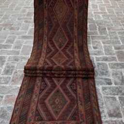 Geometric 2'7x12'10 Moshwani Runner Rug - Vintage Hand-Knotted Woolen , Contemporary Cozy Design Boho Kitchen Hallway - thumbnail 2