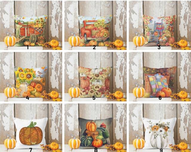 Pumpkin Design Fall Pillow Cover/Halloween Orange Cushion/Autumn Case/Orange & Green Pumpkins Cushion Top/Autumn Throw - image 1