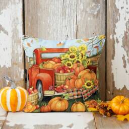 Pumpkin Design Fall Pillow Cover/Halloween Orange Cushion/Autumn Case/Orange & Green Pumpkins Cushion Top/Autumn Throw - thumbnail 3