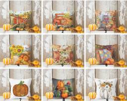 Pumpkin Design Fall Pillow Cover/Halloween Orange Cushion/Autumn Case/Orange & Green Pumpkins Cushion Top/Autumn Throw - thumbnail 1
