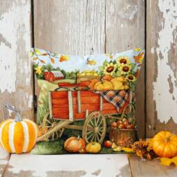 Pumpkin Design Fall Pillow Cover/Halloween Orange Cushion/Autumn Case/Orange & Green Pumpkins Cushion Top/Autumn Throw - thumbnail 2