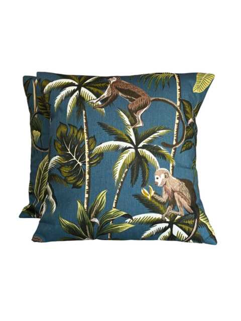 "2 X Fryetts Monkey Jungle Teal Green Tropical Print Cushion Covers - 16""-24" - image 1