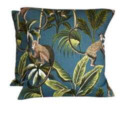 "2 X Fryetts Monkey Jungle Teal Green Tropical Print Cushion Covers - 16""-24" - thumbnail 2