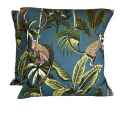 "2 X Fryetts Monkey Jungle Teal Green Tropical Print Cushion Covers - 16""-24" - thumbnail 3