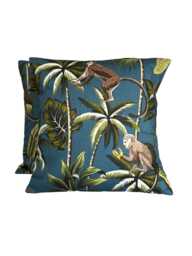 "2 X Fryetts Monkey Jungle Teal Green Tropical Print Cushion Covers - 16""-24"