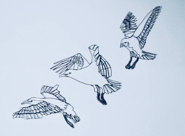 Aluminum Wire Seagull Wall Art, Descending Birds - image 1