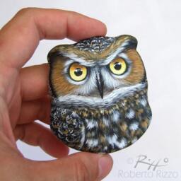 Long-Eared Owl's Den - A Fantastic Lucky Charm To Decorate Your Home & A Unique Gift Idea For Owl Lovers Painted Owls By Roberto Rizzo - thumbnail 3
