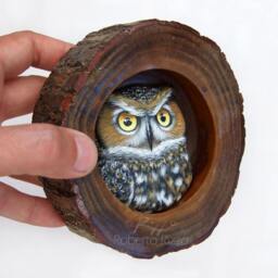 Long-Eared Owl's Den - A Fantastic Lucky Charm To Decorate Your Home & A Unique Gift Idea For Owl Lovers Painted Owls By Roberto Rizzo - thumbnail 2