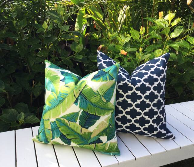 Palm Leaf Outdoor Pillow Cover Green Turquoise Tropical Cushion - image 1
