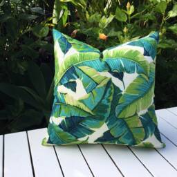 Palm Leaf Outdoor Pillow Cover Green Turquoise Tropical Cushion - thumbnail 2