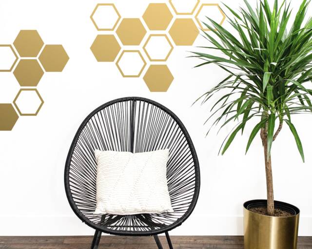 Large Honeycomb Wall Decals - Hexagon Vinyl Geometric Decals, Gold Living Room Stickers - image 1