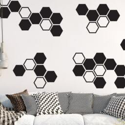 Large Honeycomb Wall Decals - Hexagon Vinyl Geometric Decals, Gold Living Room Stickers - thumbnail 3