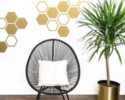 Large Honeycomb Wall Decals - Hexagon Vinyl Geometric Decals, Gold Living Room Stickers - thumbnail 1