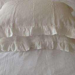 Custom Made Pair Linen Pillowcase, Shabby Ruffled Pillowcase, Off White Cream - thumbnail 2