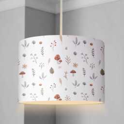 Lampshade - Woodland Mushrooms Floral Nursery Ceiling Or Table Lampshade, Childrens Room Round Decor - thumbnail 1