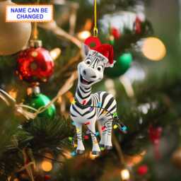 Custom Name Cute Zebra Smile Personalized Ornament, Christmas Tree Hanging Decor, Flat 2D Gift Ornament