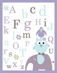 Kids Wall Art Nursery Decor, Baby Girl Room Art, Set Of Two 11x14 Poster Print, Purple, Blue, Gray, Owl, Giraffe, Abc - thumbnail 1