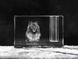 Keeshond , Crystal Pen Holder With Dog, Souvenir, Decoration, Limited Edition, Collection - thumbnail 1