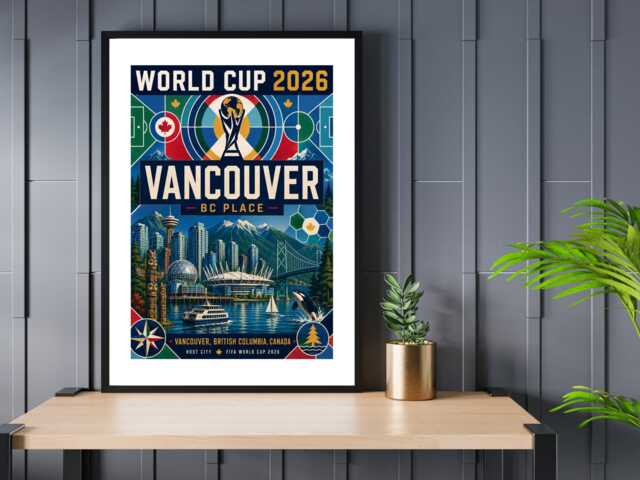 Vancouver World Cup 2026 Host City - Football Print Gift Bespoke A5 A4 A3 Framed Or Unframed - image 1