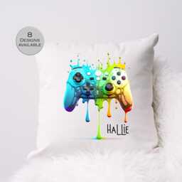 Personalised Gaming Controller Cushion - Custom Throw Pillow, Gift For Gamers, Unique Bedroom D??cor, Colourful Boys Room Accessory - thumbnail 2
