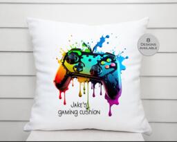 Personalised Gaming Controller Cushion - Custom Throw Pillow, Gift For Gamers, Unique Bedroom D??cor, Colourful Boys Room Accessory - thumbnail 1