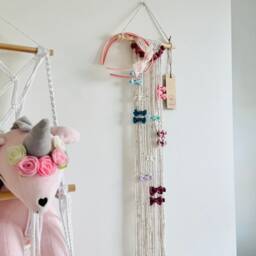 Rainbow Dust Macram?? Bow Holder - Nursery Hair Clip Display Organiser Tapestry Wall Hanging D??cor Personalised Colours - thumbnail 2