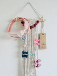 Rainbow Dust Macram?? Bow Holder - Nursery Hair Clip Display Organiser Tapestry Wall Hanging D??cor Personalised Colours - thumbnail 1