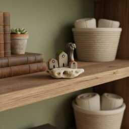 Ceramic House Sculpture, Handmade Clay Home Decor, Beach Stone Base