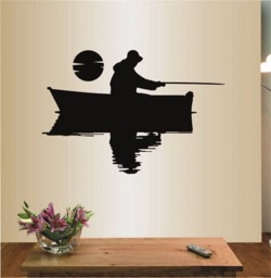 In-Style Decals Wall Vinyl Decal Home Decor Art Sticker Fishermen in A Boat Fish Fishing Man Boy Bedroom Mural Stylish Design 1705 - thumbnail 1