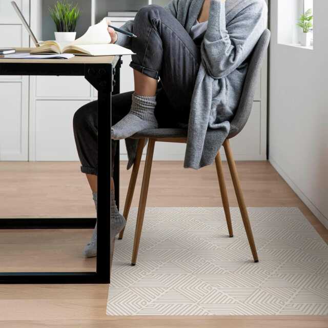 Geometric Maze Computer Chair Mat, Beige Office Pattern Vinyl Floor Protector, Protector - image 1