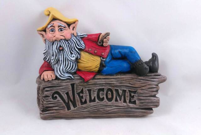 Hand-Painted Ceramic Garden Gnome Welcome Sign - Lawn Decor - 8.5 Inch - image 1