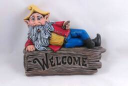 Hand-Painted Ceramic Garden Gnome Welcome Sign - Lawn Decor - 8.5 Inch