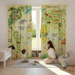 Window Curtains Kids , Living Room , Blackout , Kids Maps , Nursery - thumbnail 1