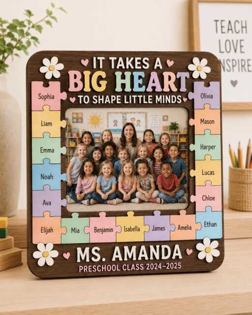 Personalized Teacher Puzzle Photo Frame - Custom Class Names, Wood/Acrylic Keepsake - image 1