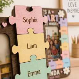 Personalized Teacher Puzzle Photo Frame - Custom Class Names, Wood/Acrylic Keepsake - thumbnail 3