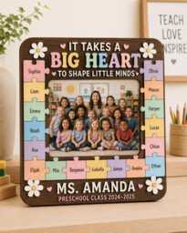 Personalized Teacher Puzzle Photo Frame - Custom Class Names, Wood/Acrylic Keepsake - thumbnail 1