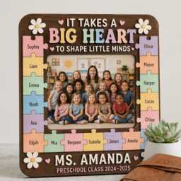 Personalized Teacher Puzzle Photo Frame - Custom Class Names, Wood/Acrylic Keepsake - thumbnail 4