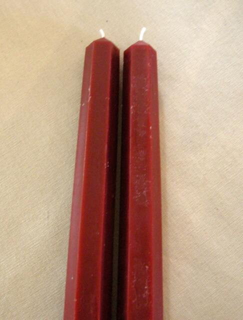 Pair Beeswax Hexagonal Cranberry Red Christmas Taper Candles Hand Crafted By The Beekeeper - image 1