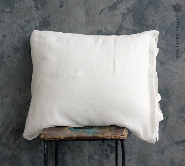 Optical White Linen Pillow Sham - Softened True With Ties - Bright Queen, King Sizes - image 1