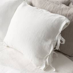 Optical White Linen Pillow Sham - Softened True With Ties - Bright Queen, King Sizes - thumbnail 2