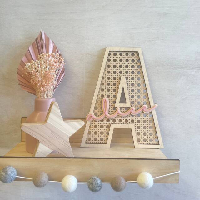 Personalised Wooden Rattan Letter For Nursery Or Bedroom - image 1
