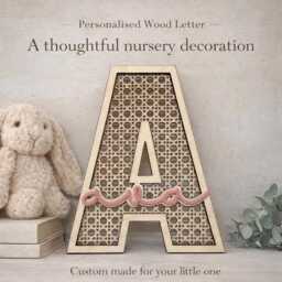 Personalised Wooden Rattan Letter For Nursery Or Bedroom - thumbnail 2