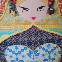 Matryoshka Applique Pillow - Unique Slavic Folk Russian Nesting Doll Home Decor - thumbnail 3