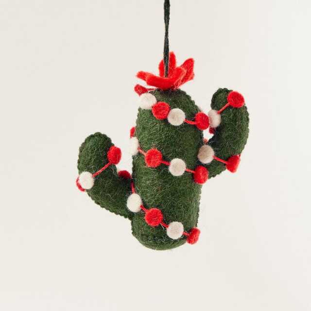 Christmas Cactus Ornament, Hand Felted Desert Plant, Handmade Southwestern Charm - image 1