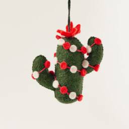 Christmas Cactus Ornament, Hand Felted Desert Plant, Handmade Southwestern Charm - thumbnail 1