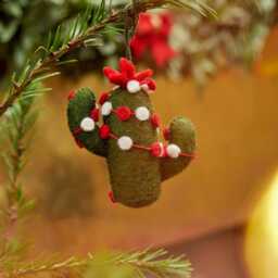 Christmas Cactus Ornament, Hand Felted Desert Plant, Handmade Southwestern Charm - thumbnail 2