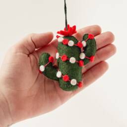 Christmas Cactus Ornament, Hand Felted Desert Plant, Handmade Southwestern Charm - thumbnail 3