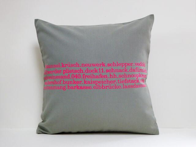 Typo Hamburg Hand Pillow Printed 40 X40 Heathergrey/Neonpink Neon - image 1